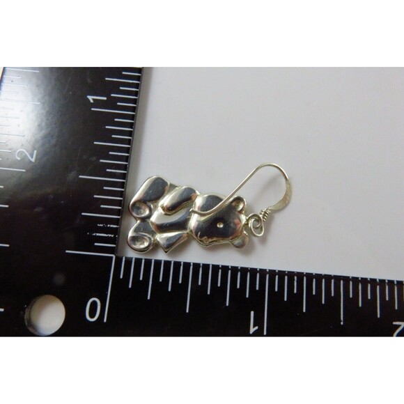 Adorable Pressed Sterling Bear Dangle Earrings Ear WIre 1 3/8" Drop - Picture 8 of 8